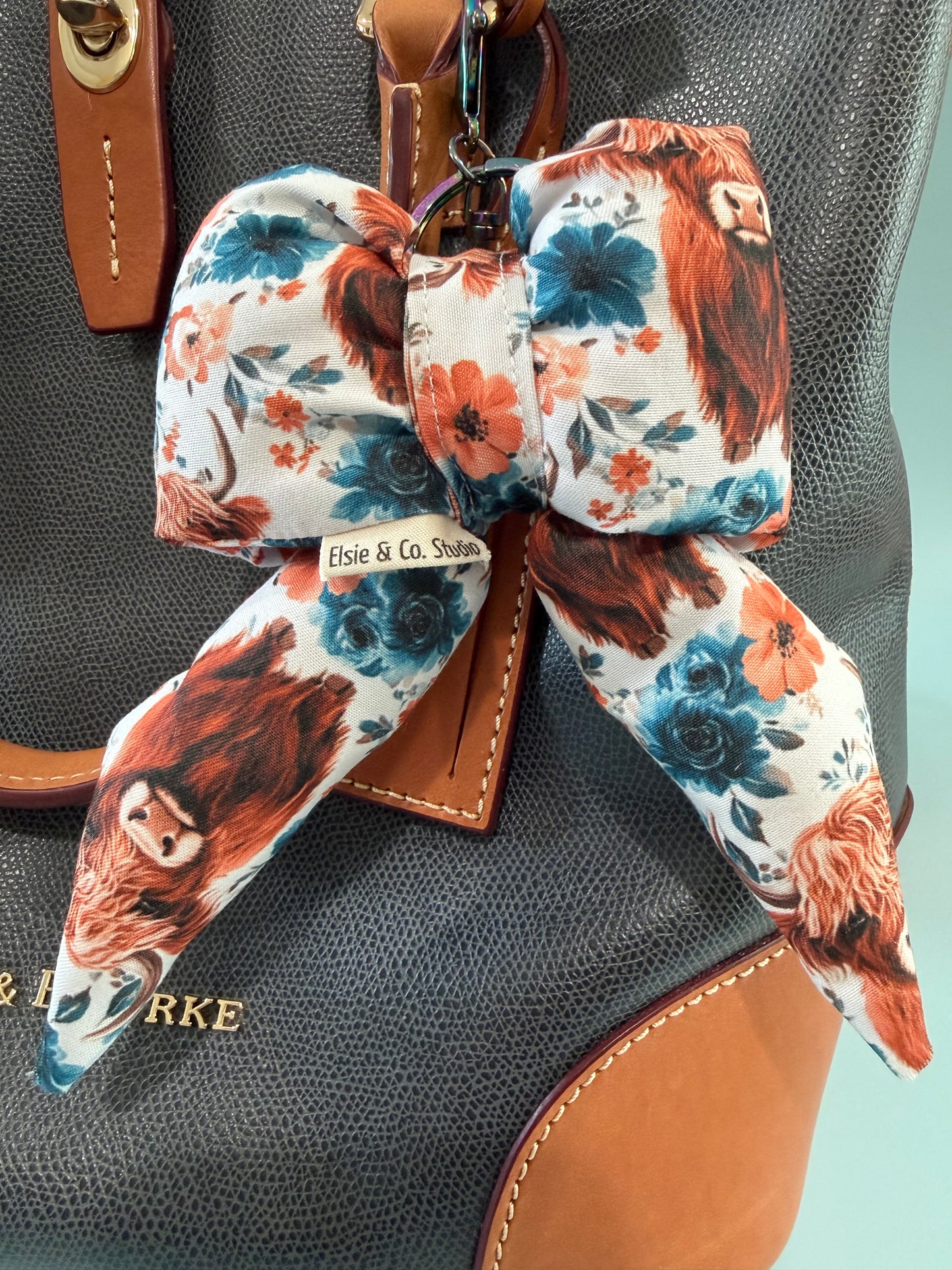 Puffy Bow Purse Charm, Highland Cow Print