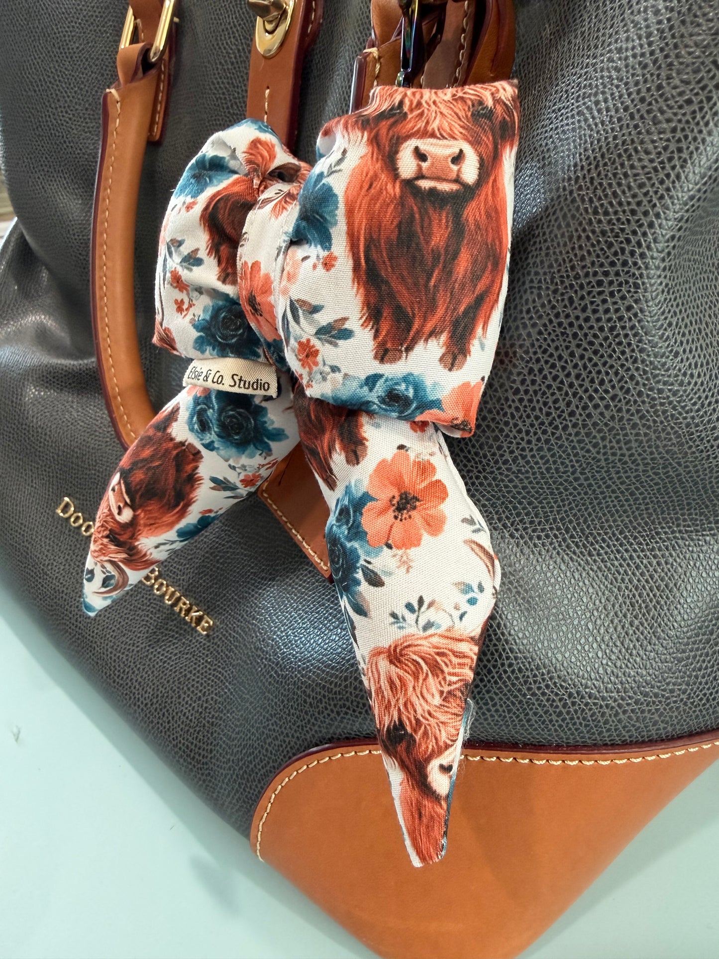 Puffy Bow Purse Charm, Highland Cow Print