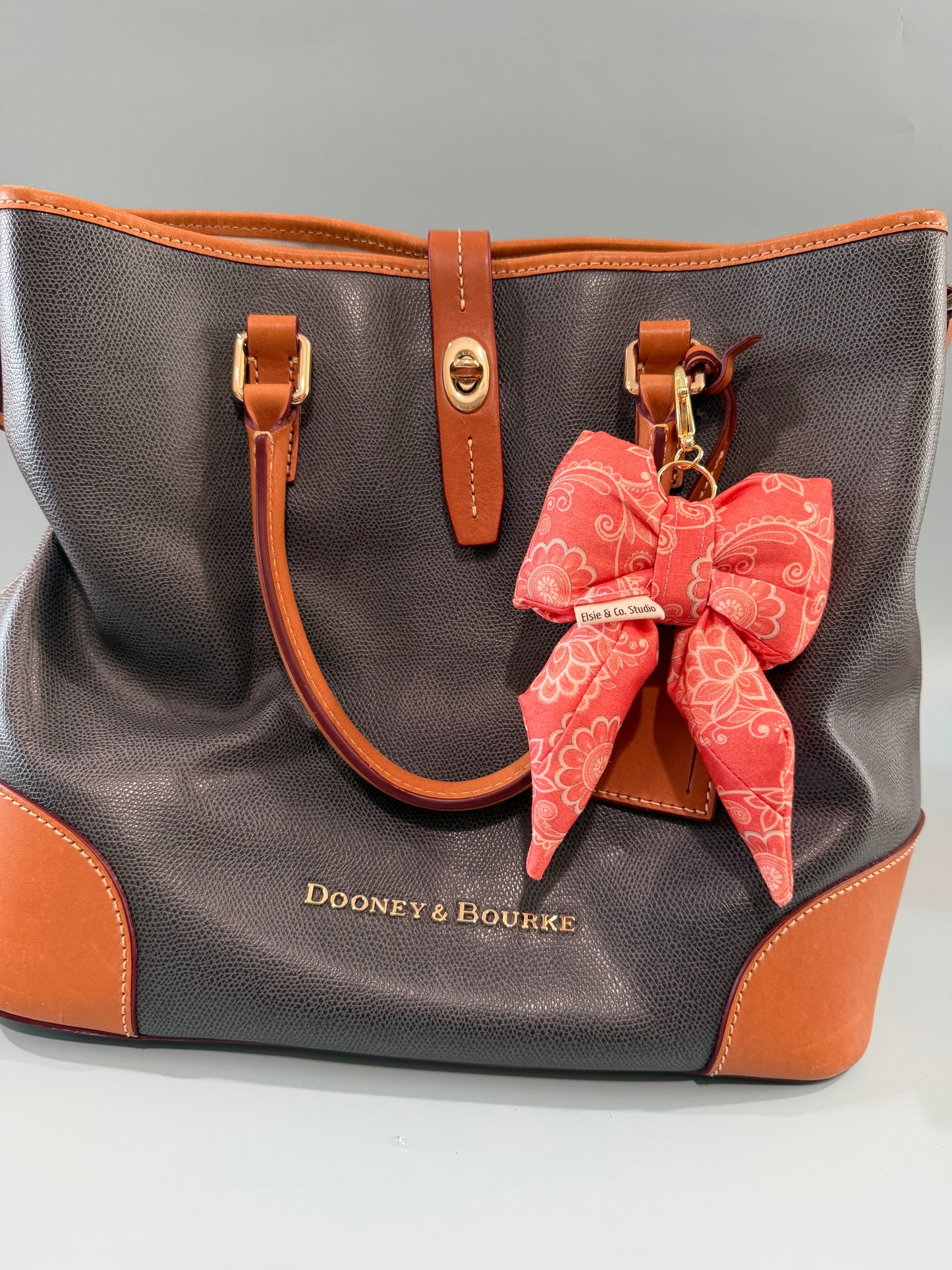 Puffy Bow Purse Charm, Dark Peach and Ivory Floral Print