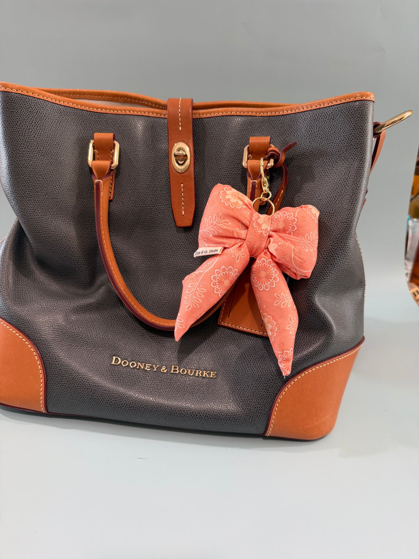 Puffy Bow Purse Charm, Peach Colored Floral Print