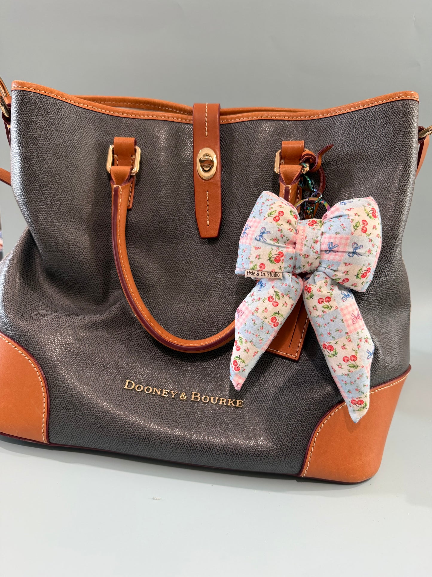 Puffy Bow Purse Charm, Floral Cherry Bow Patchwork Pattern