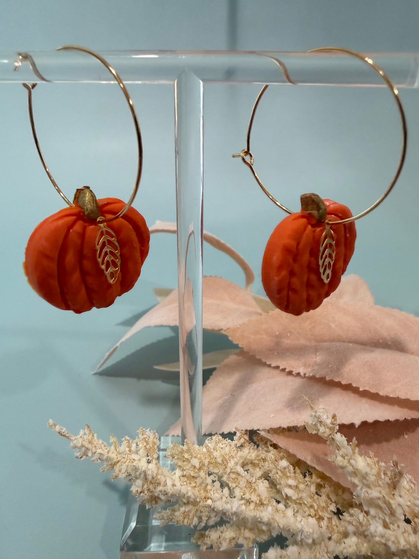 Pumpkin Hoop Earrings, Fall Dangles, Autumn Vibe Hoops