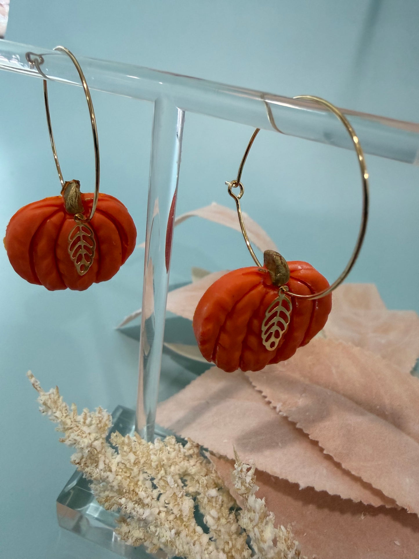 Pumpkin Hoop Earrings, Fall Dangles, Autumn Vibe Hoops