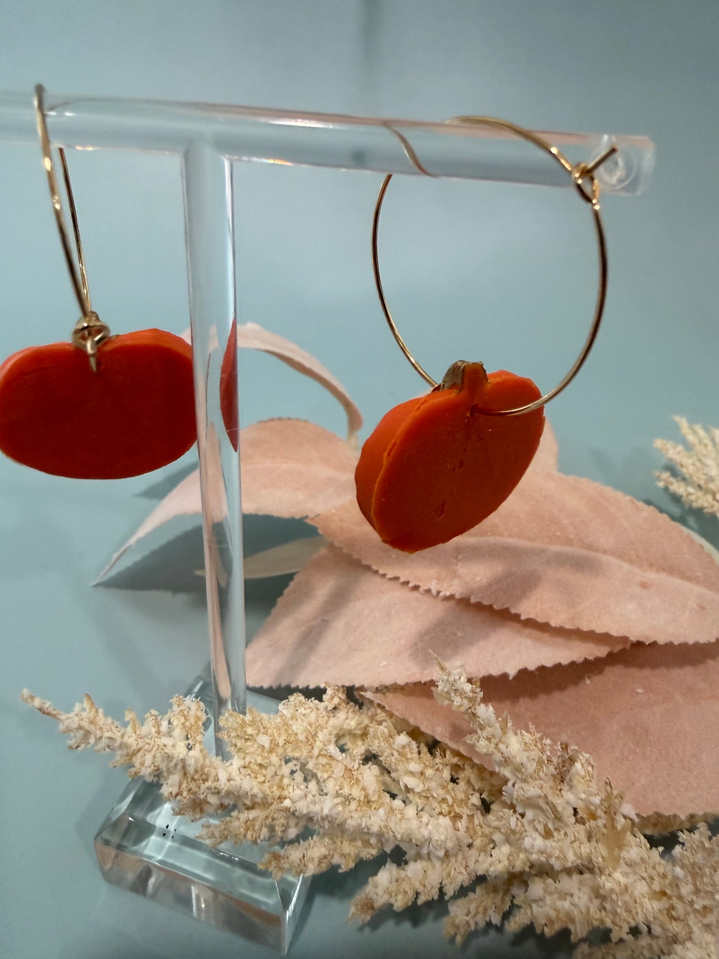 Pumpkin Hoop Earrings, Fall Dangles, Autumn Vibe Hoops