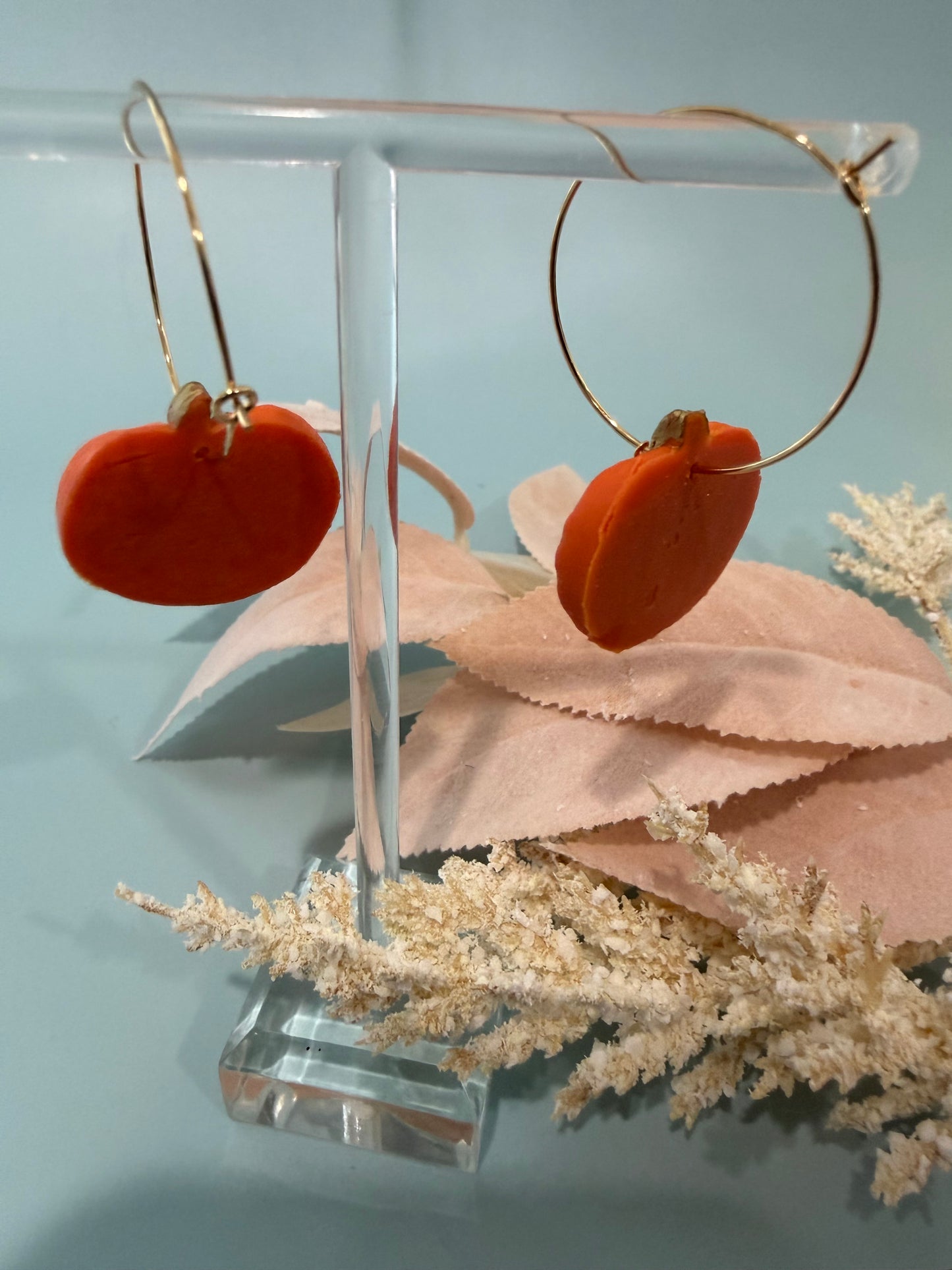 Pumpkin Hoop Earrings, Fall Dangles, Autumn Vibe Hoops