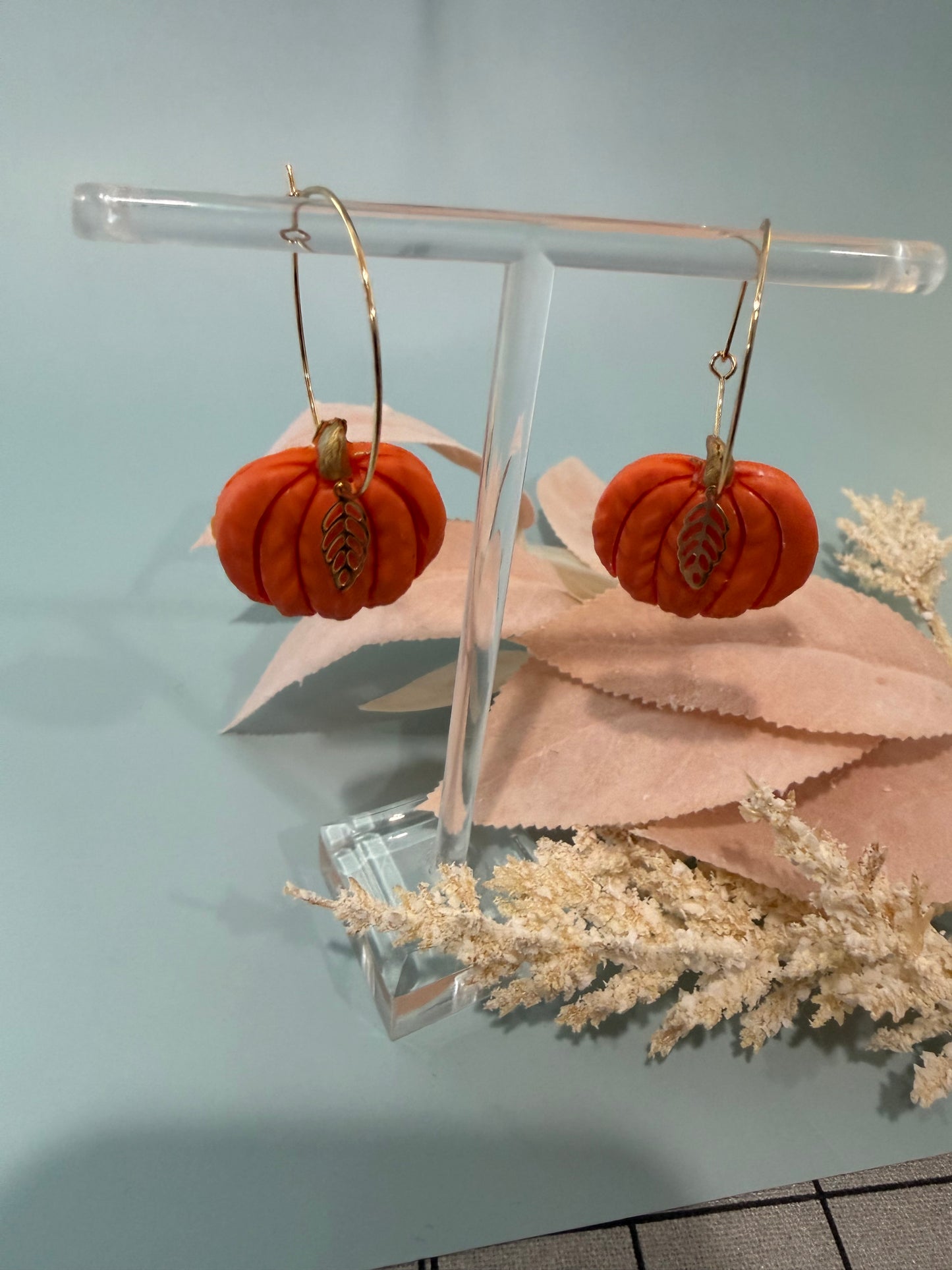 Pumpkin Hoop Earrings, Fall Dangles, Autumn Vibe Hoops