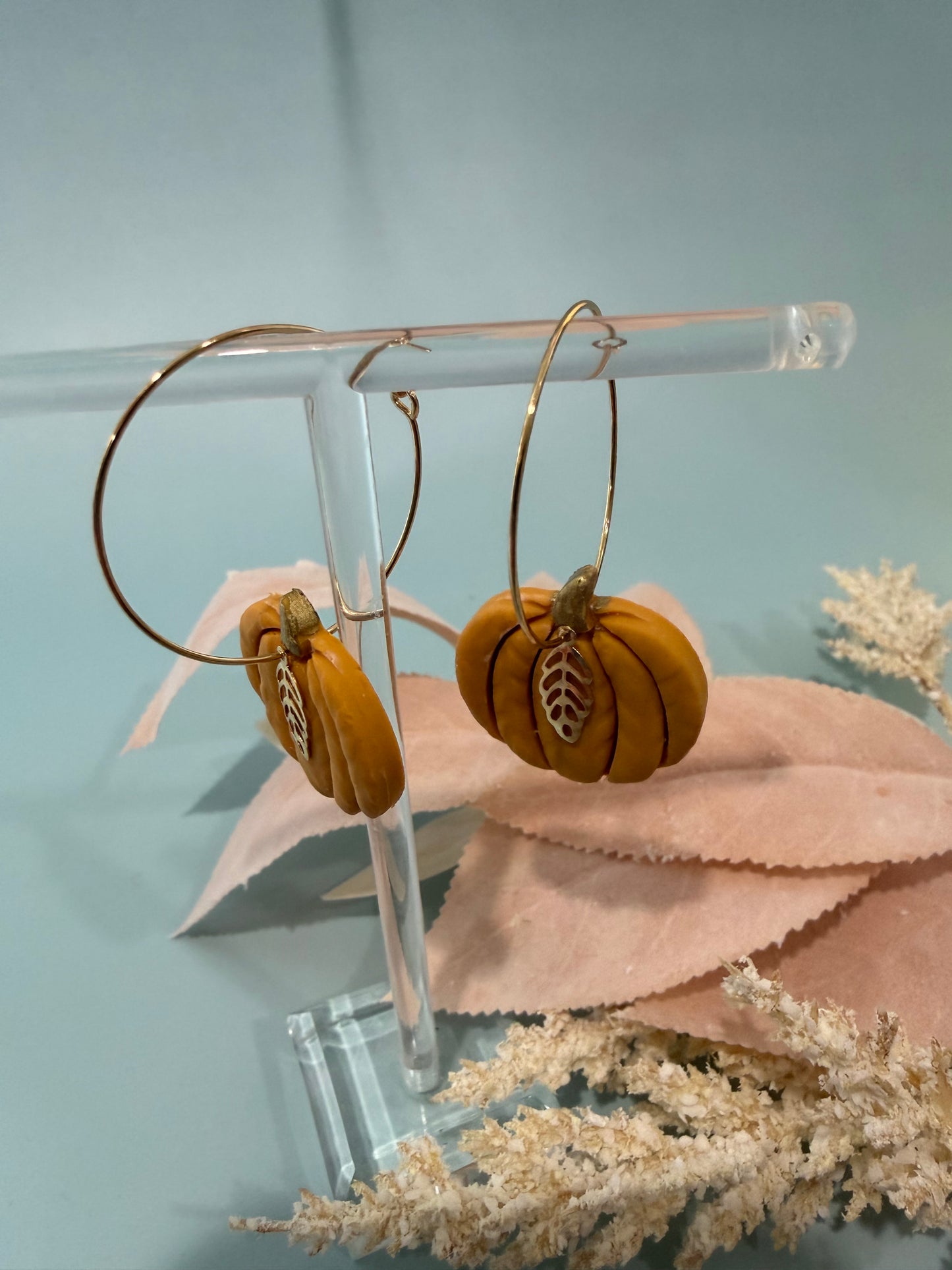 Pumpkin Hoop Earrings, Fall Dangles, Autumn Vibe Hoops