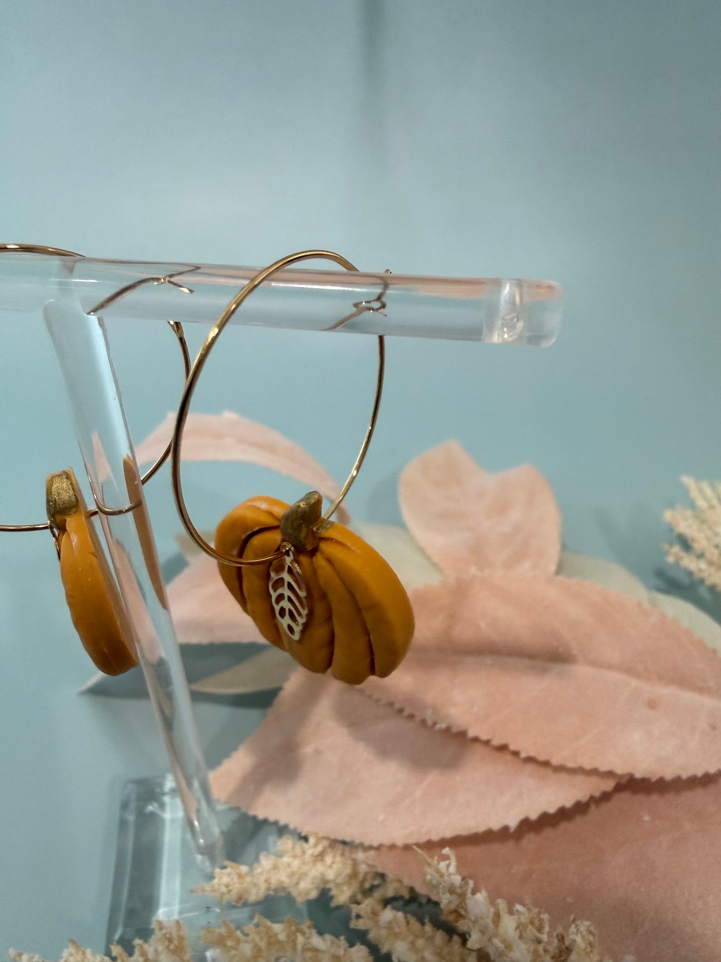 Pumpkin Hoop Earrings, Fall Dangles, Autumn Vibe Hoops