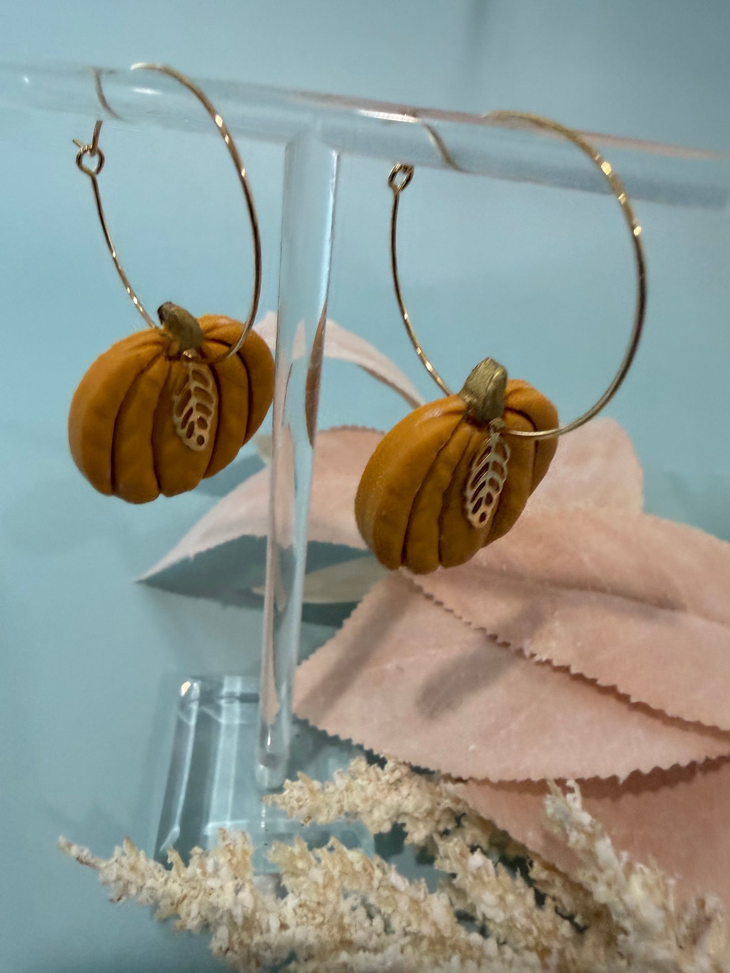Pumpkin Hoop Earrings, Fall Dangles, Autumn Vibe Hoops
