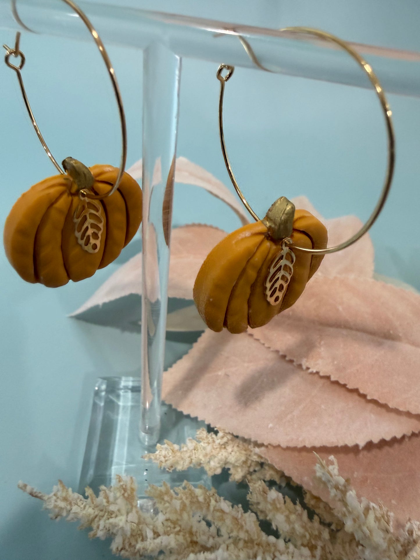 Pumpkin Hoop Earrings, Fall Dangles, Autumn Vibe Hoops