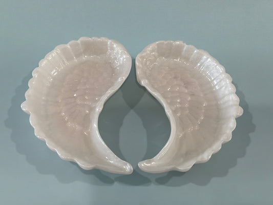 Set of 2 White Acrylic Resin Angel Wing Trinket Dishes