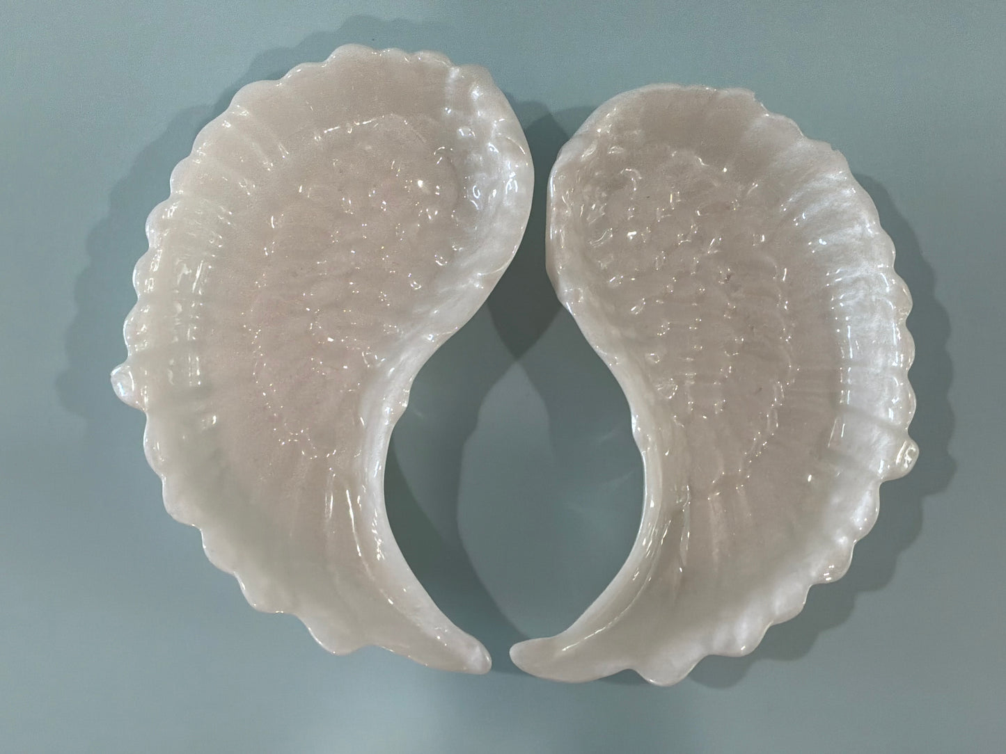 Set of 2 White Acrylic Resin Angel Wing Trinket Dishes