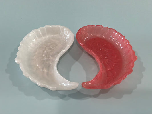 Set of 2 Pink and White Acrylic Resin Angel Wing Trinket Dishes