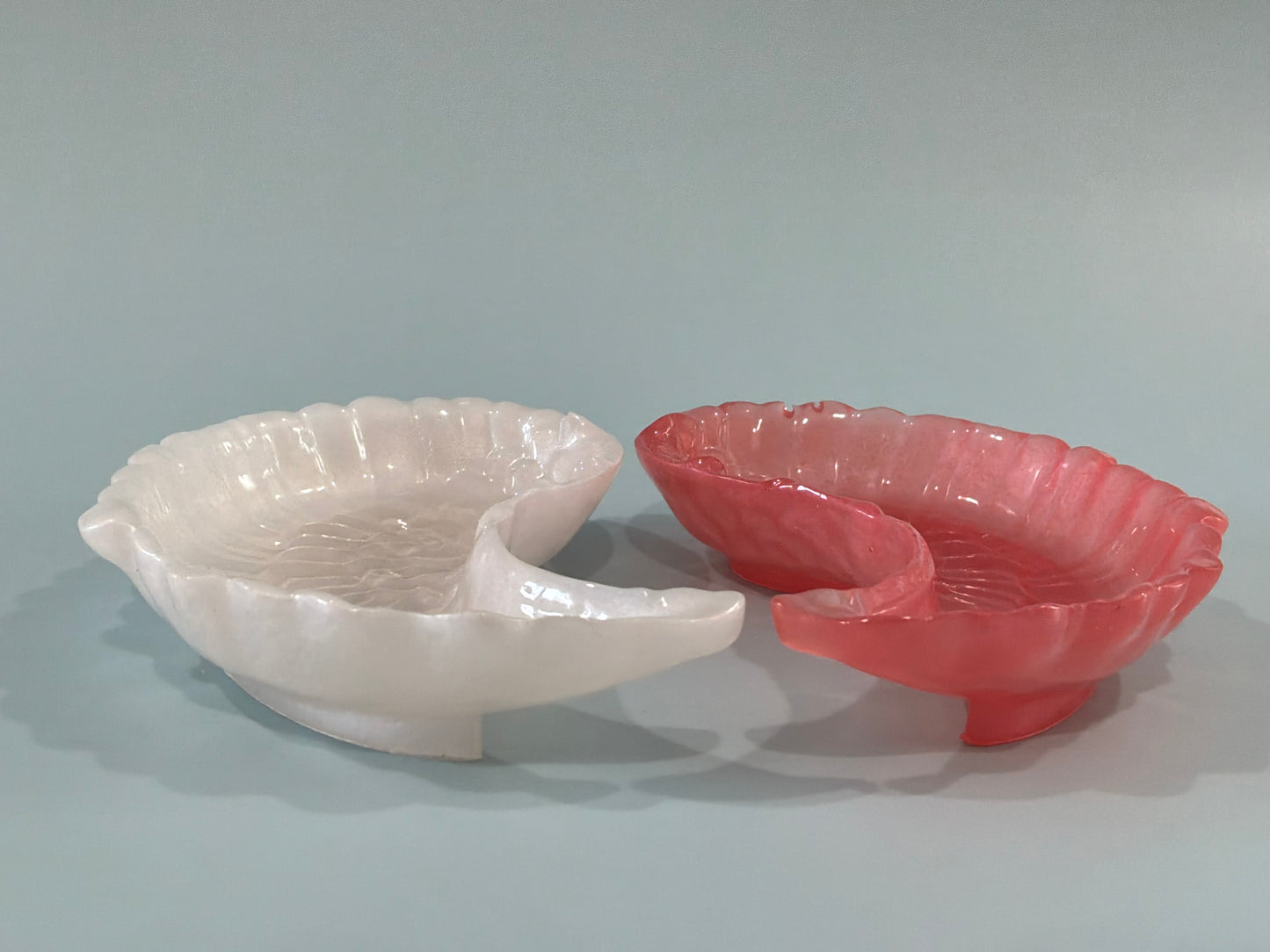 Set of 2 Pink and White Acrylic Resin Angel Wing Trinket Dishes