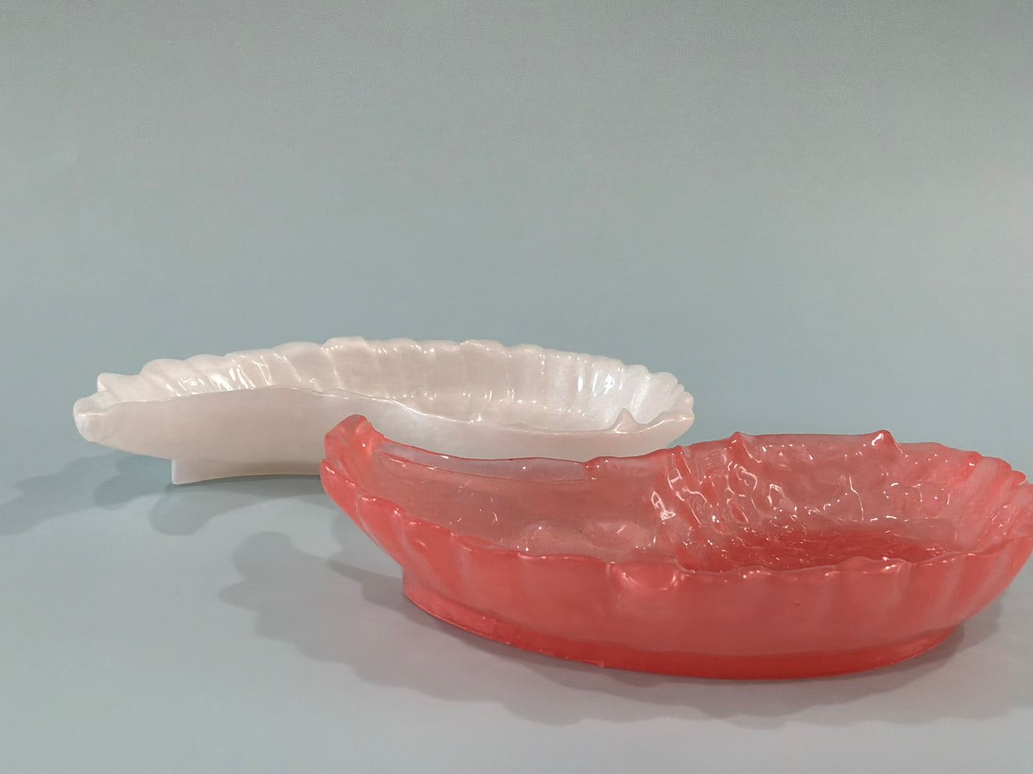 Set of 2 Pink and White Acrylic Resin Angel Wing Trinket Dishes