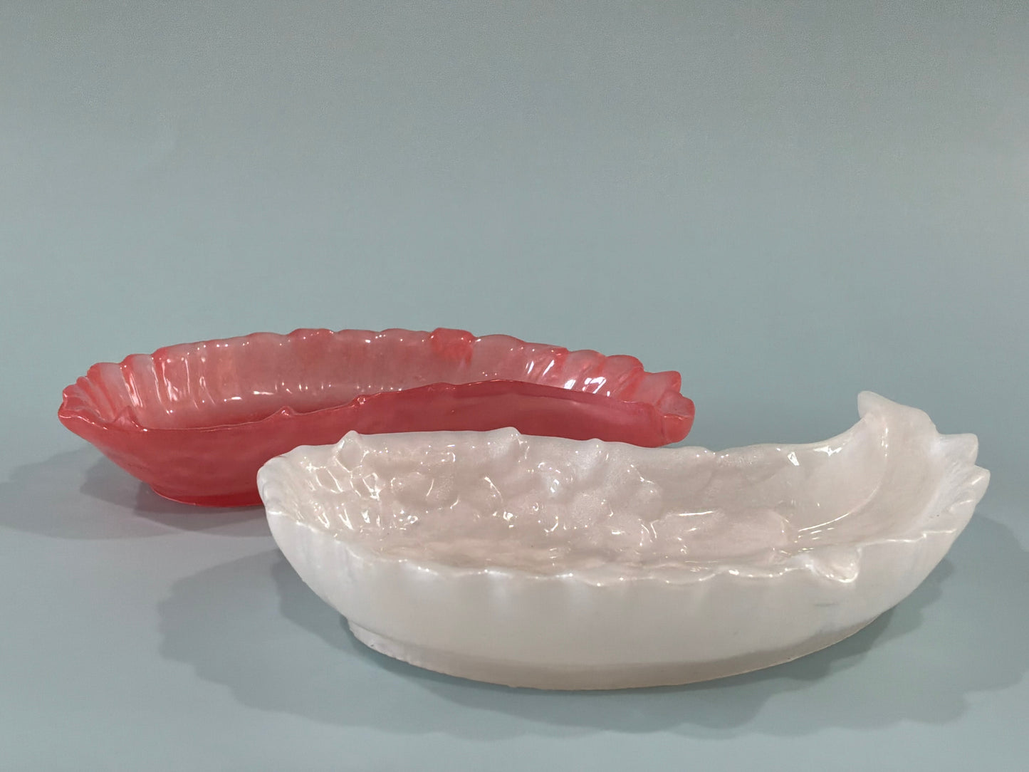 Set of 2 Pink and White Acrylic Resin Angel Wing Trinket Dishes