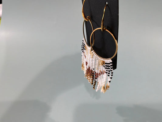 Beaded Tassel Hoop Earrings