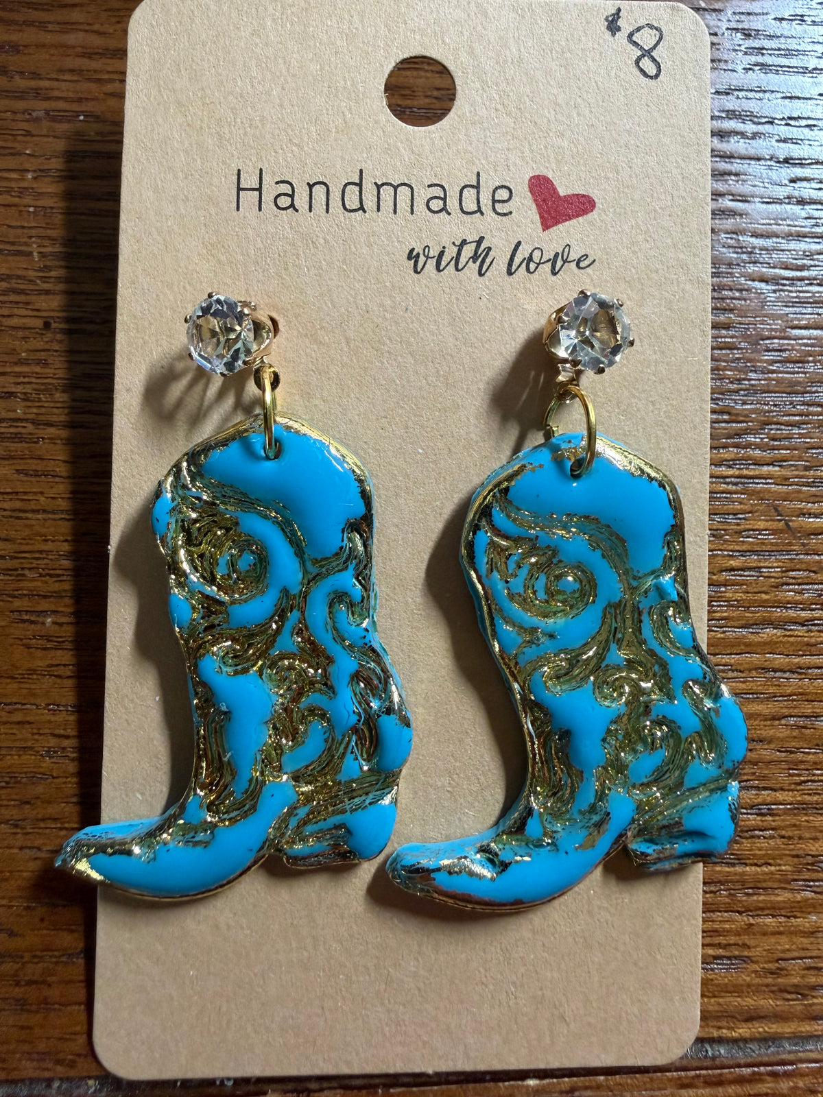 Turquoise  Foiled Cowboy Boot Earrings