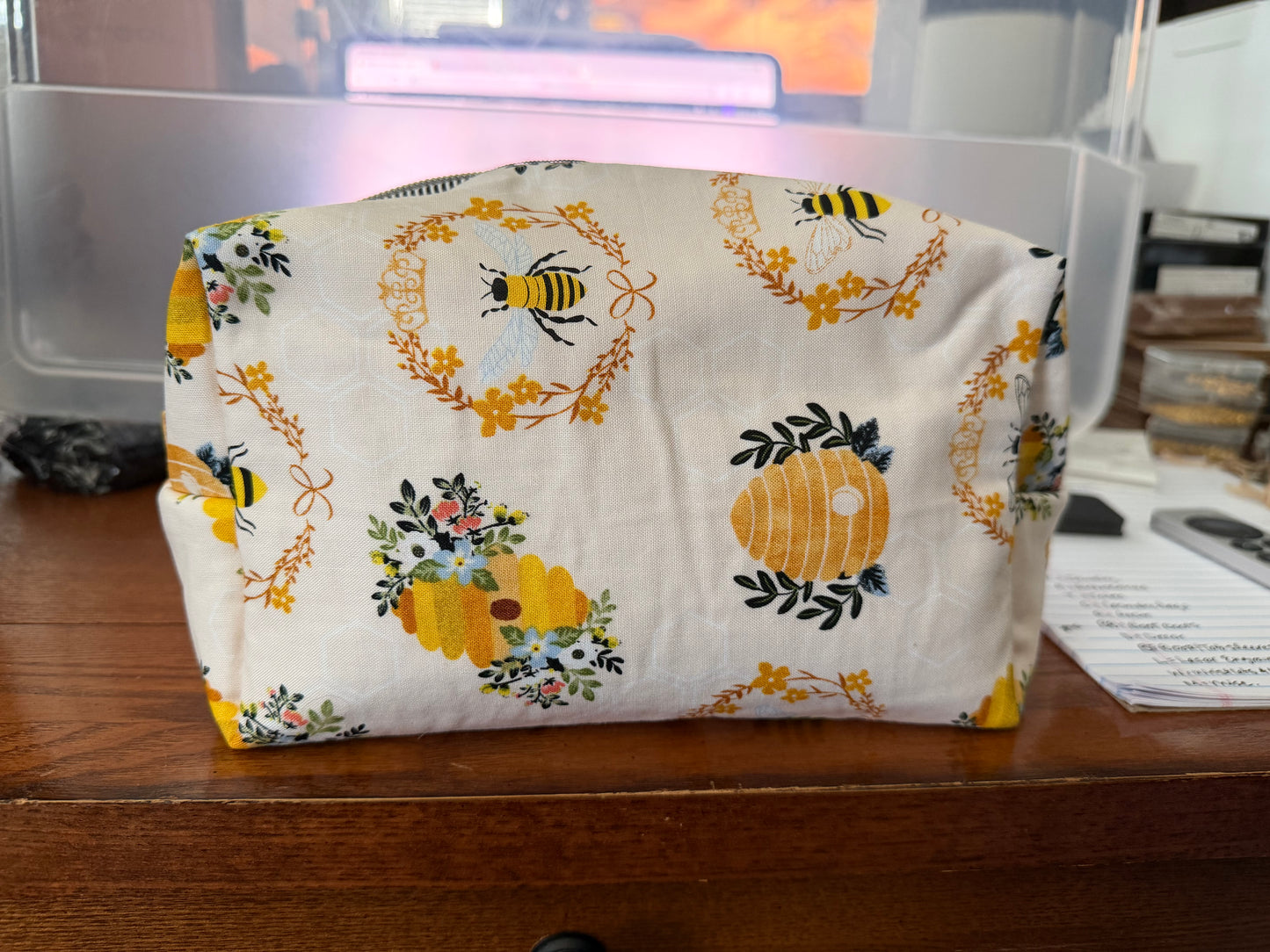 Large Bee and Honey Cosmetic Bag