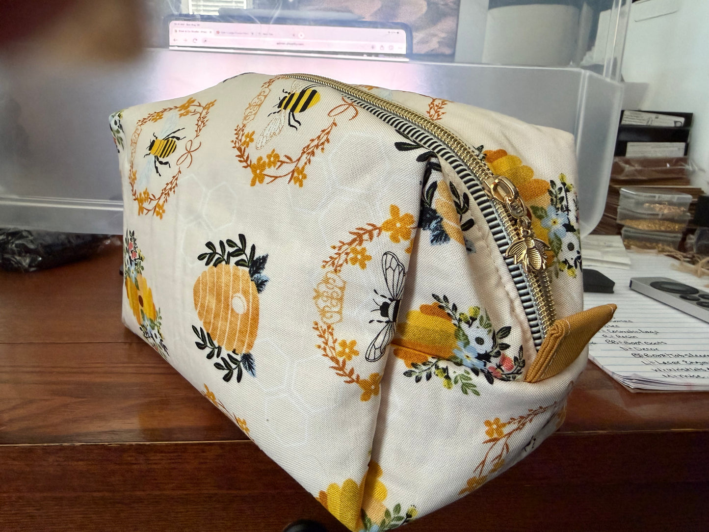 Large Bee and Honey Cosmetic Bag