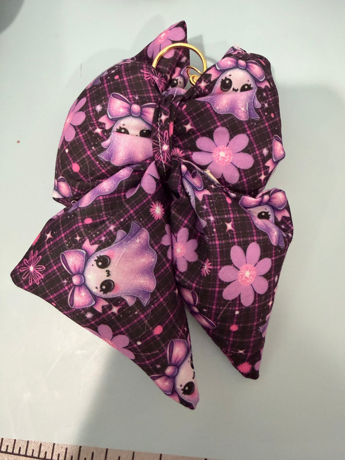 Puffy Bow Purse Charm, Blue Floral Print