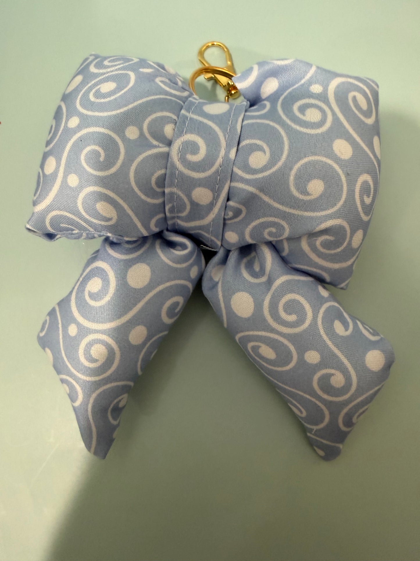 Puffy Bow Purse Charm, Blue Floral Print