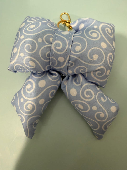 Puffy Bow Purse Charm, Blue Floral Print