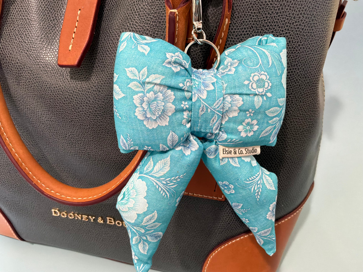 Puffy Bow Purse Charm, Blue Floral Print