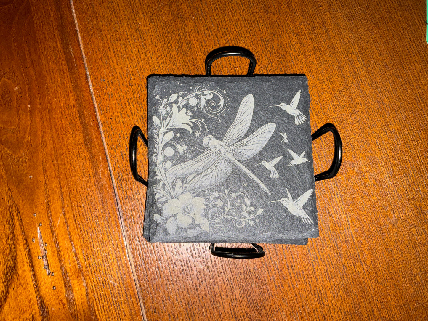 Slate Coasters, Square, Dragonfly & Hummingbird