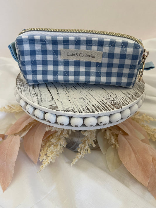 Small Blue Gingham Cosmetic Bag
