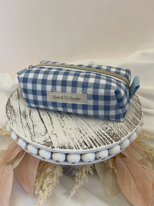 Small Blue Gingham Cosmetic Bag