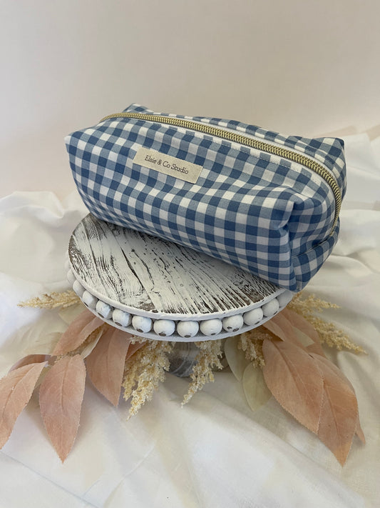 Medium Blue Gingham Cosmetic Bag