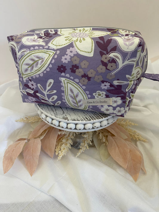 Large Purple Floral Cosmetic Bag