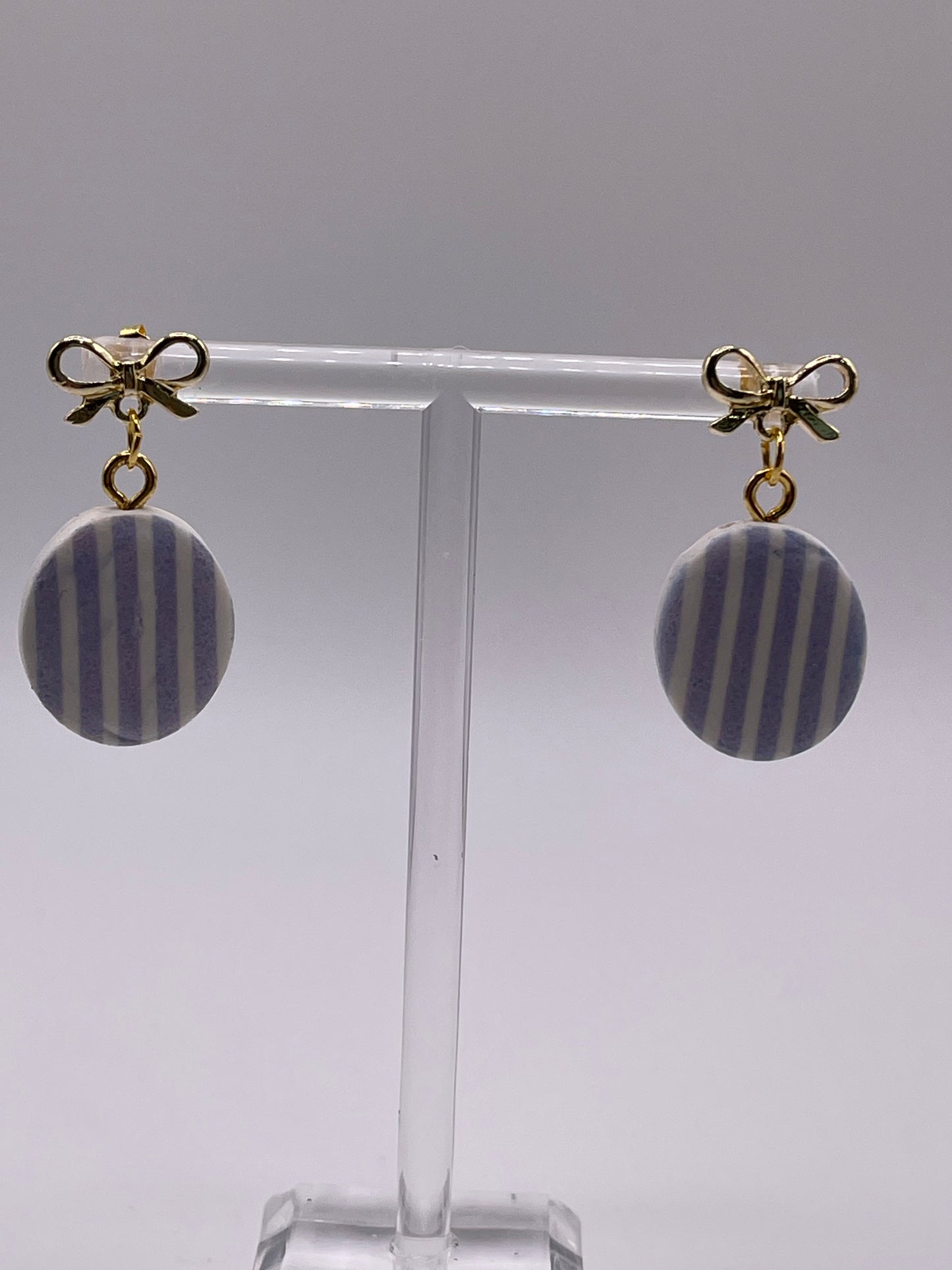 Blue Chambray Striped Polymer Clay Earrings