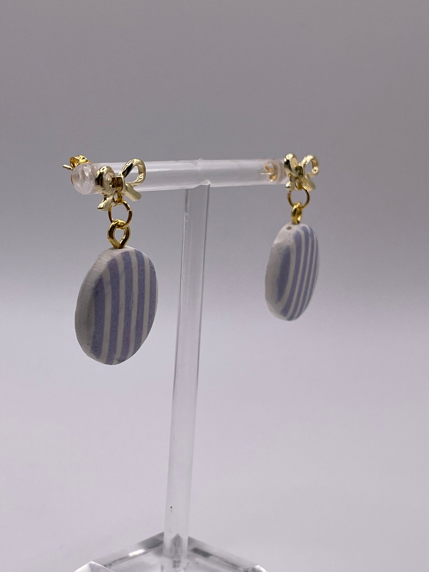 Blue Chambray Striped Polymer Clay Earrings