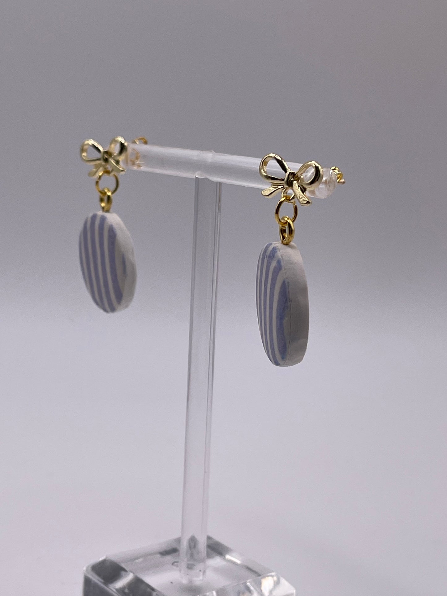 Blue Chambray Striped Polymer Clay Earrings