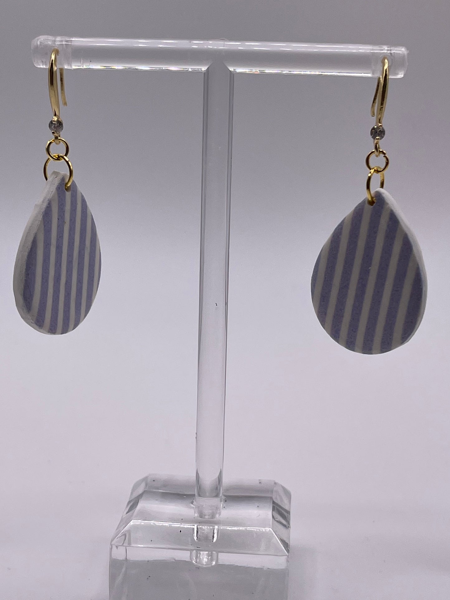Blue chambray striped polymer clay earrings