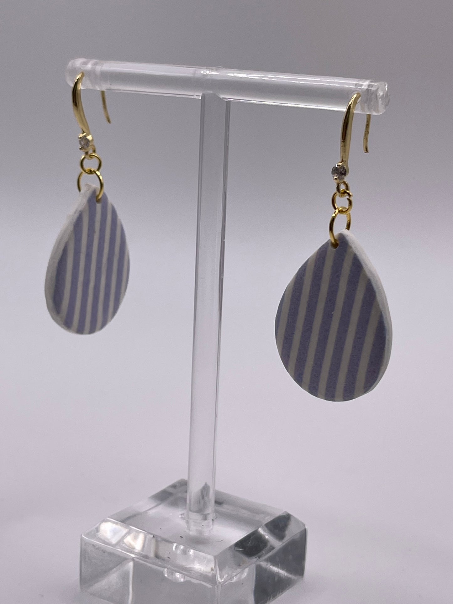 Blue chambray striped polymer clay earrings