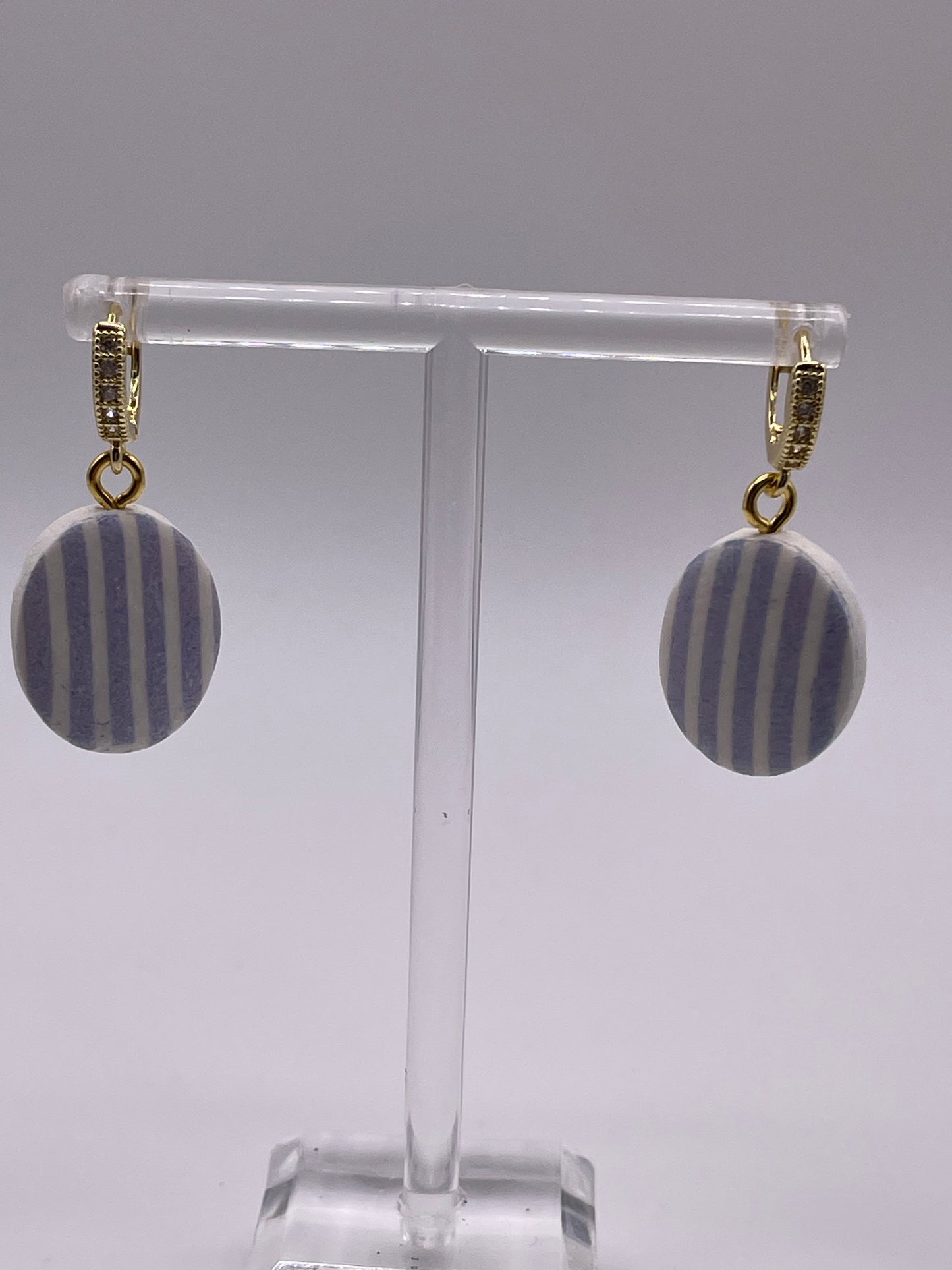 Blue Chambray Striped Polymer Clay Earrings