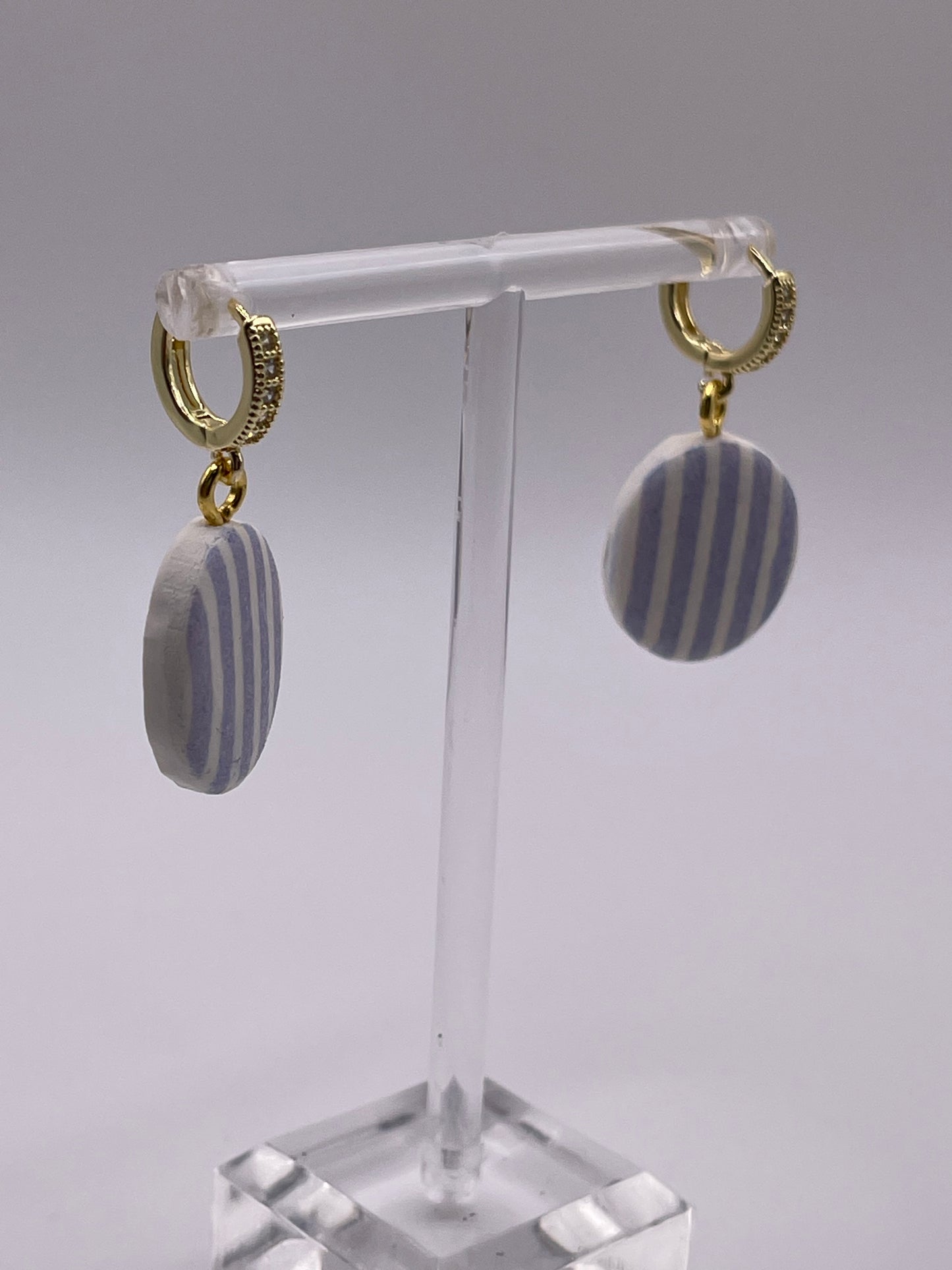Blue Chambray Striped Polymer Clay Earrings