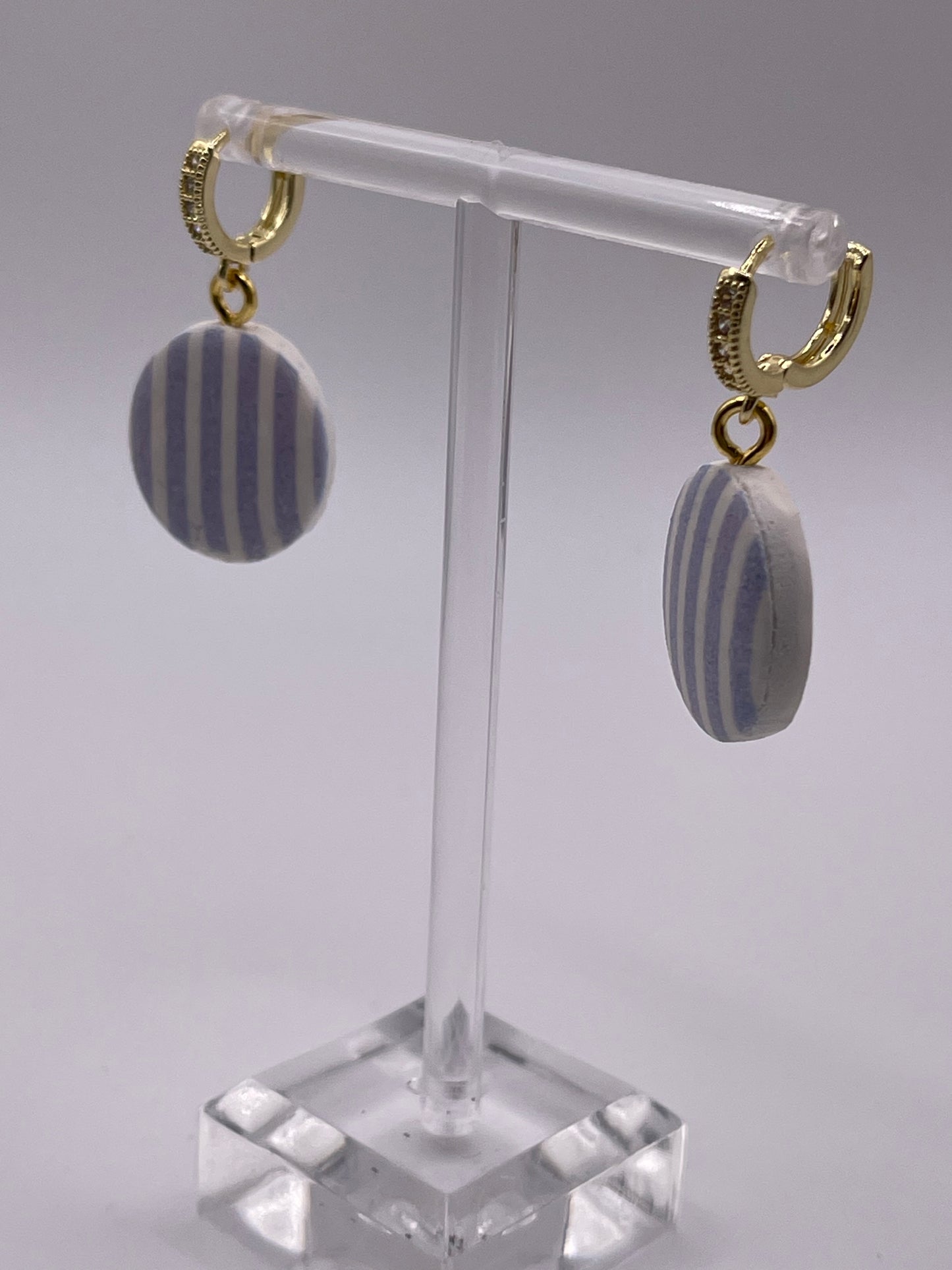 Blue Chambray Striped Polymer Clay Earrings