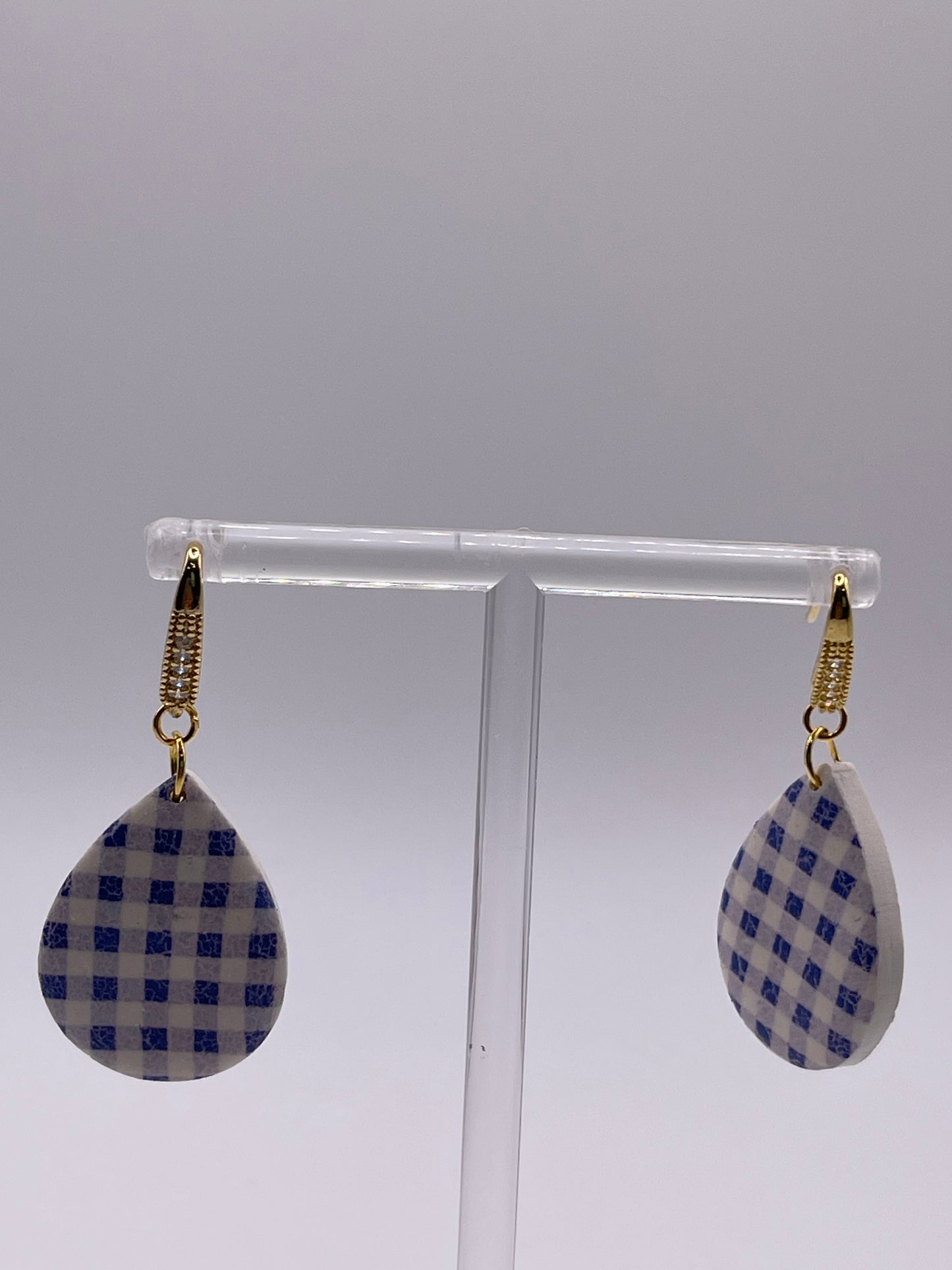 Blue Gingham Check Polymer Clay Earrings