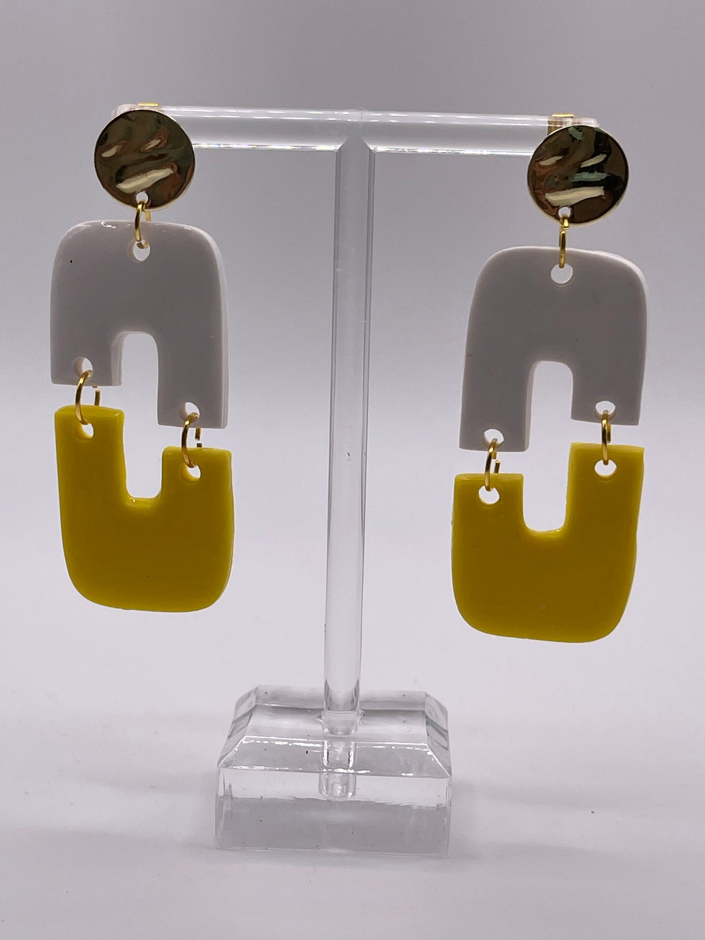 Yellow & White Reto-Inspired Dangle Earrings