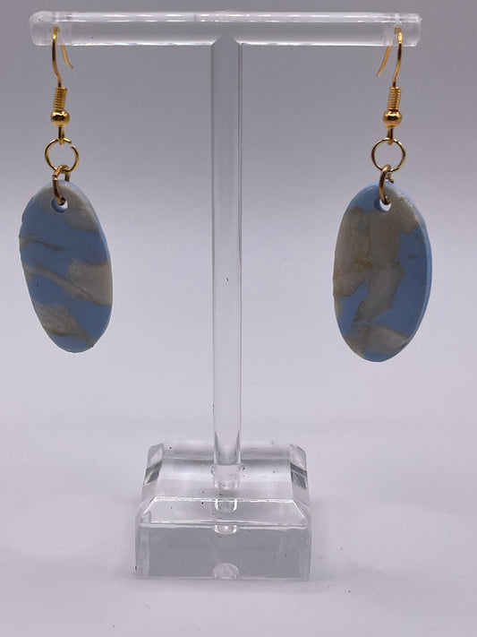 Blue Swirl Polymer Clay Earrings - gold