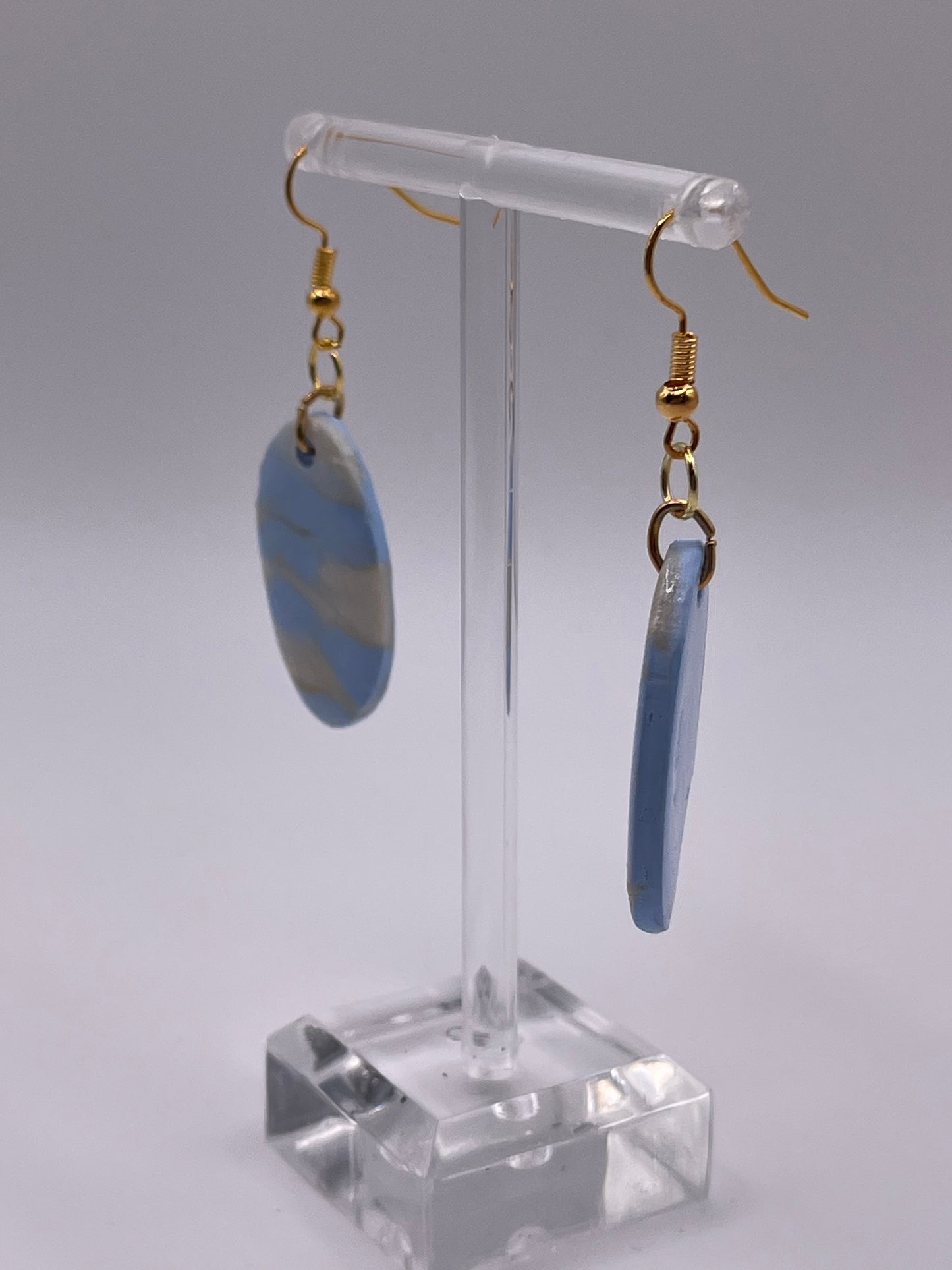 Blue Swirl Polymer Clay Earrings - gold