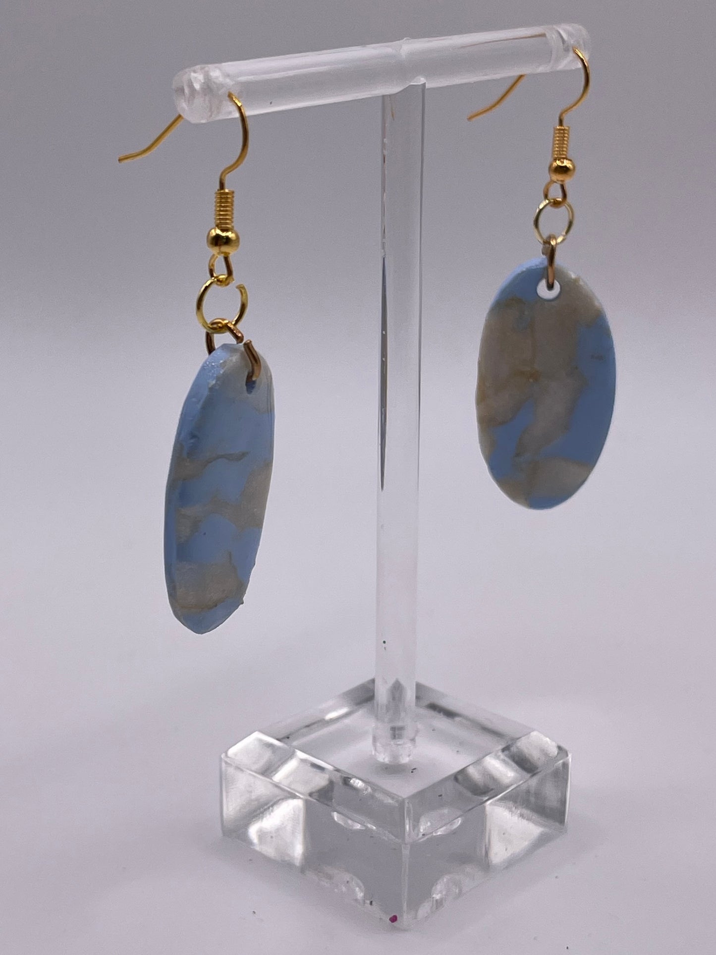 Blue Swirl Polymer Clay Earrings - gold