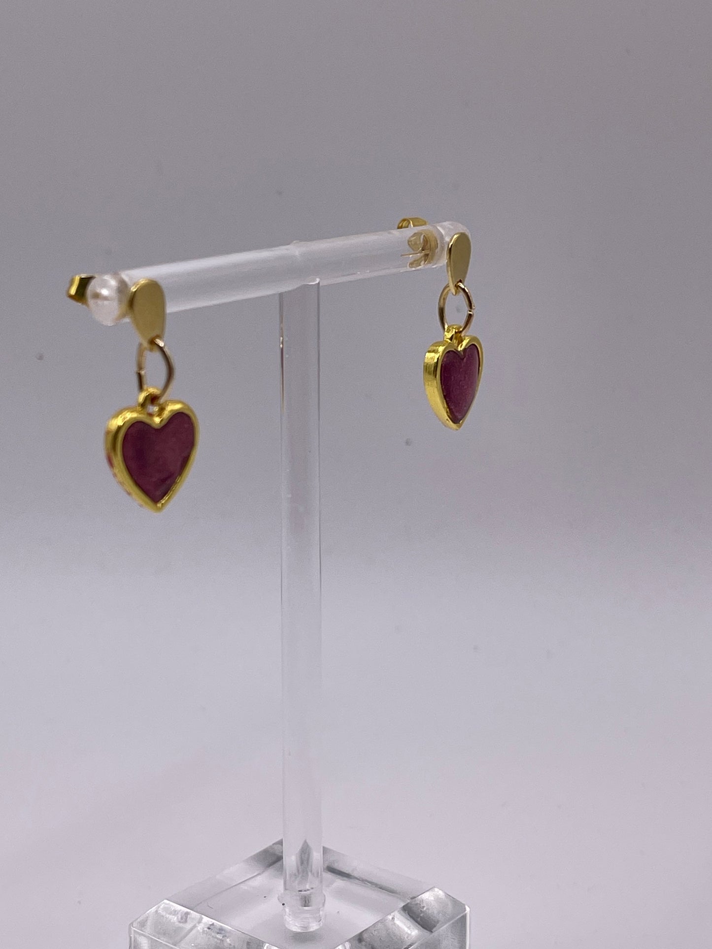 Petite Dangle Inlay Heart Earrings