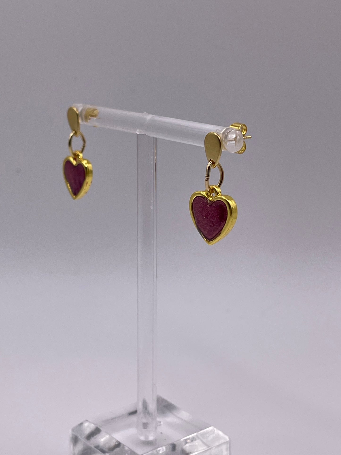 Petite Dangle Inlay Heart Earrings