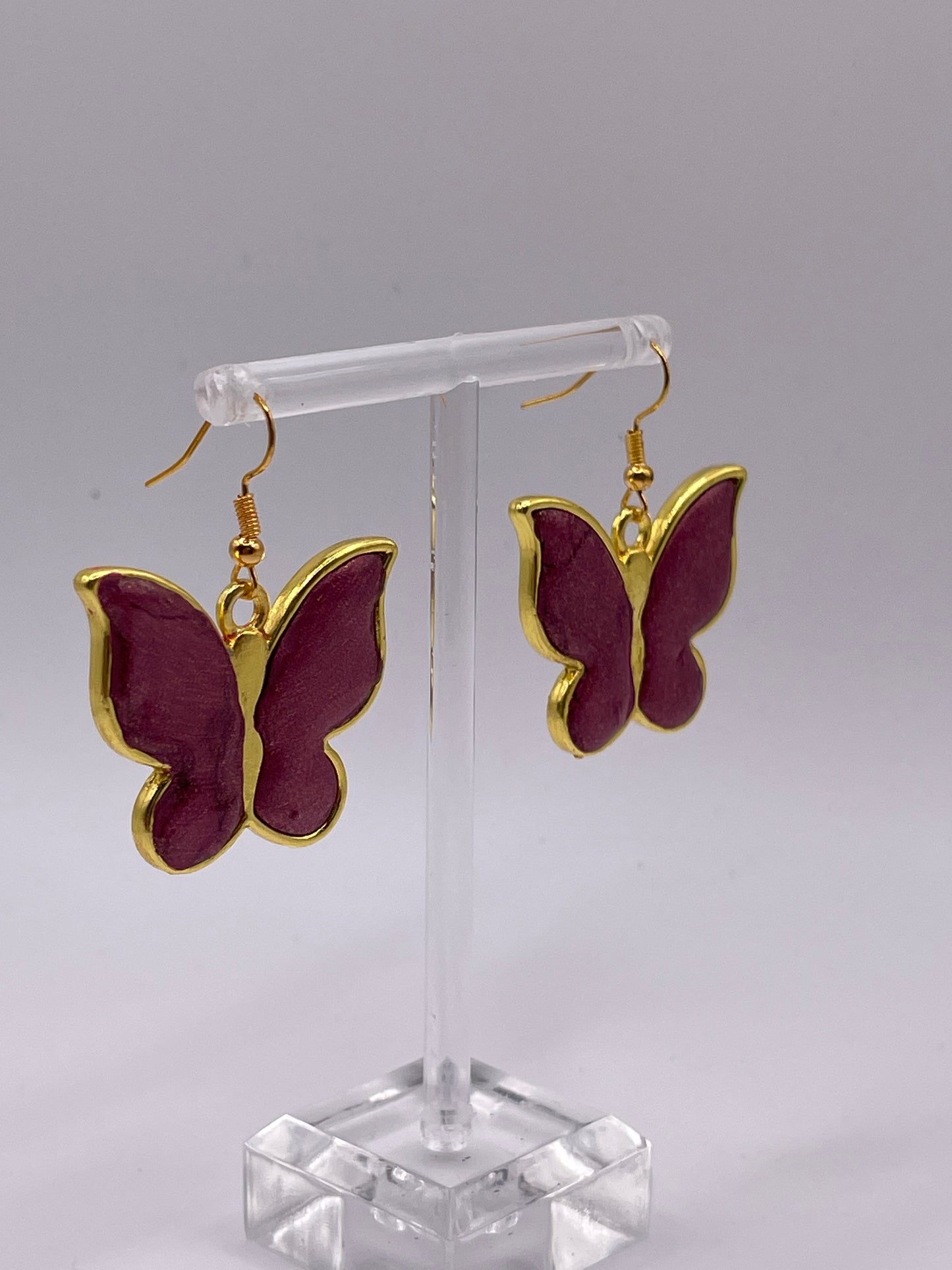 Polymer Clay Inlay Large Butterfly Dangle Earrings