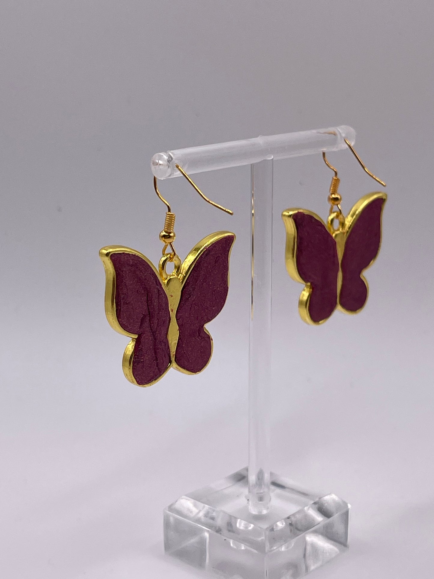 Polymer Clay Inlay Large Butterfly Dangle Earrings